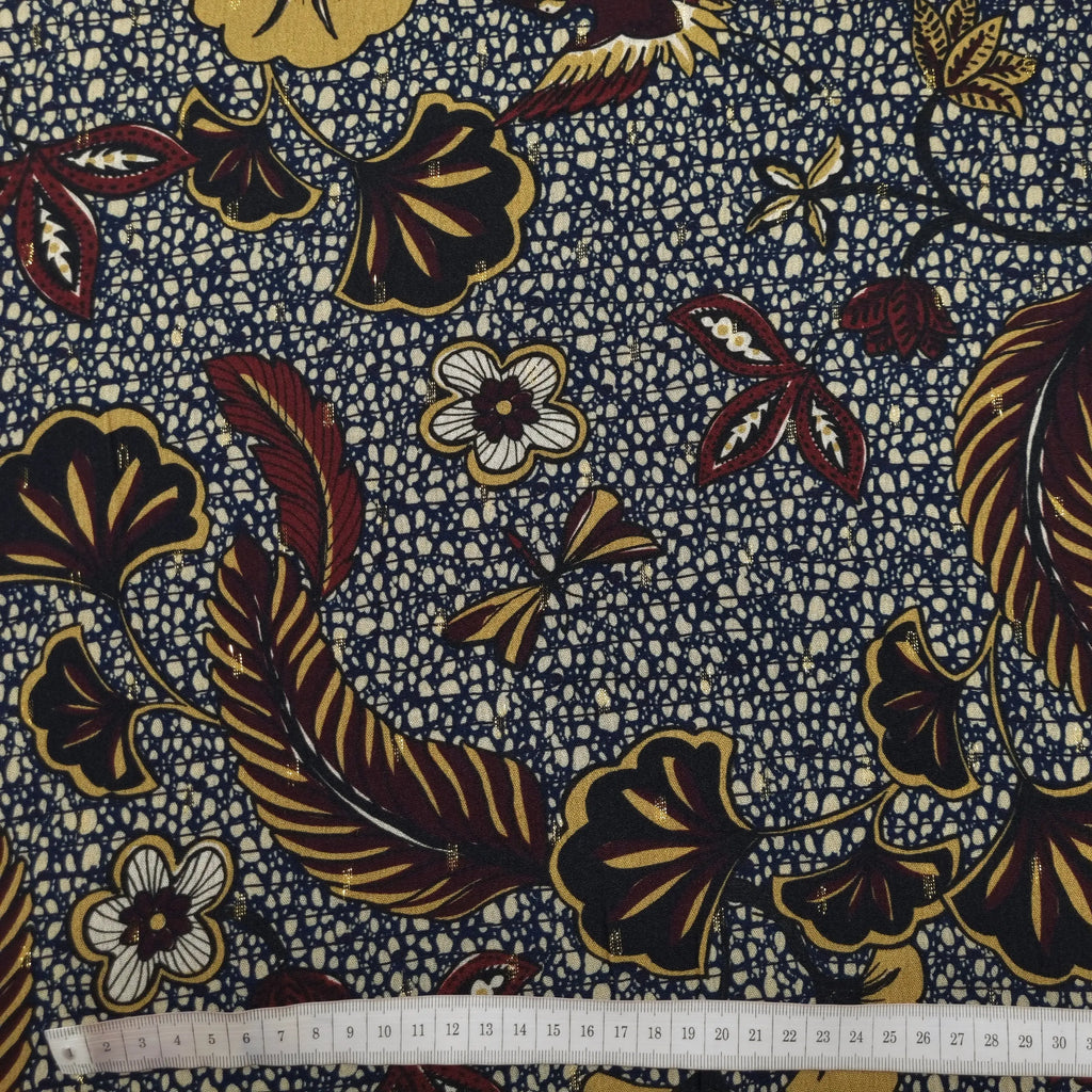 Viskosestoff mit Blumen und Lurex CSM-STOFFE