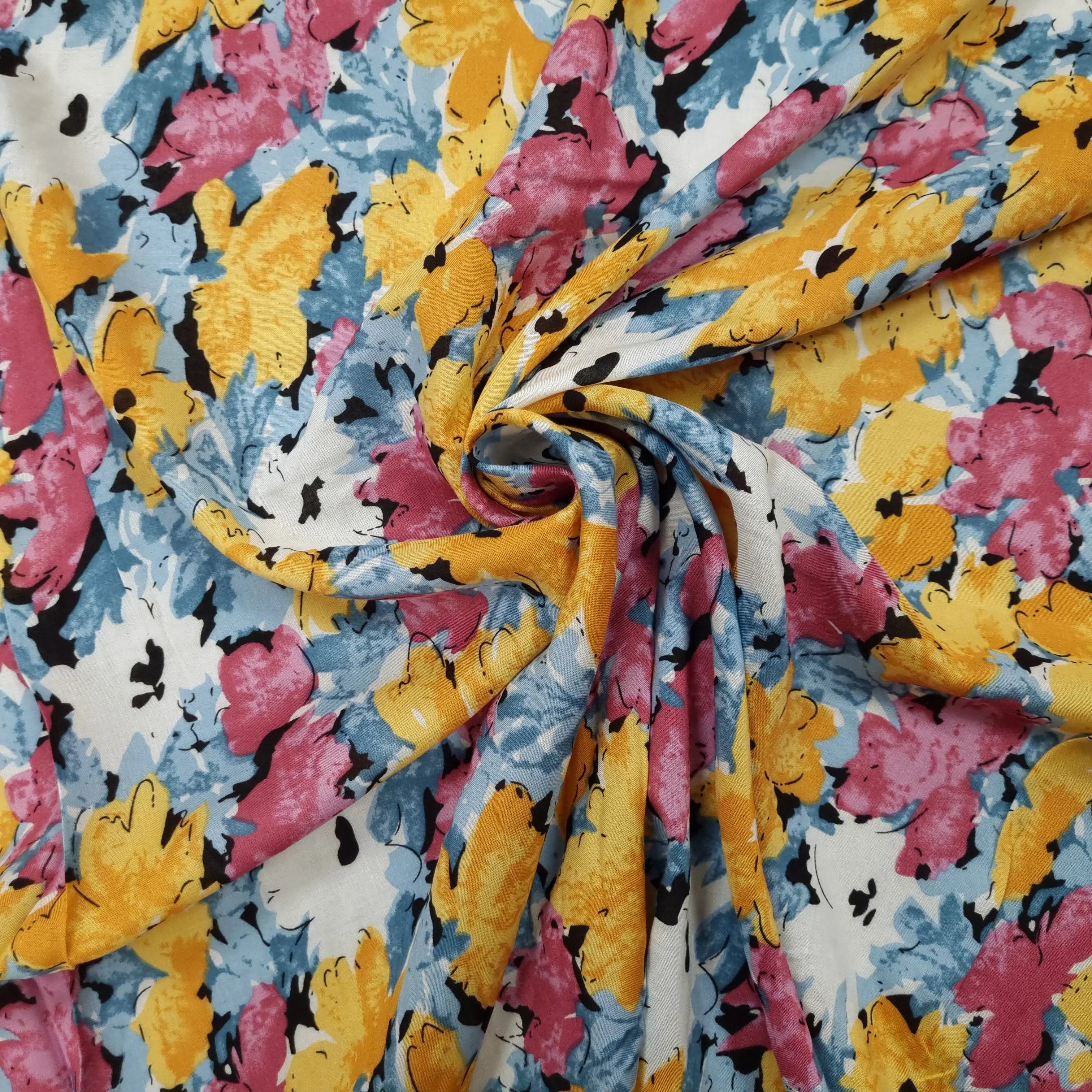 Viskosestoff mit Blumenmuster bunt CSM-STOFFE