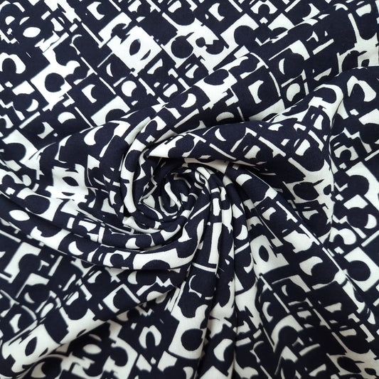 Viskosestoff mit geometrische Muster dunkelblau CSM-STOFFE