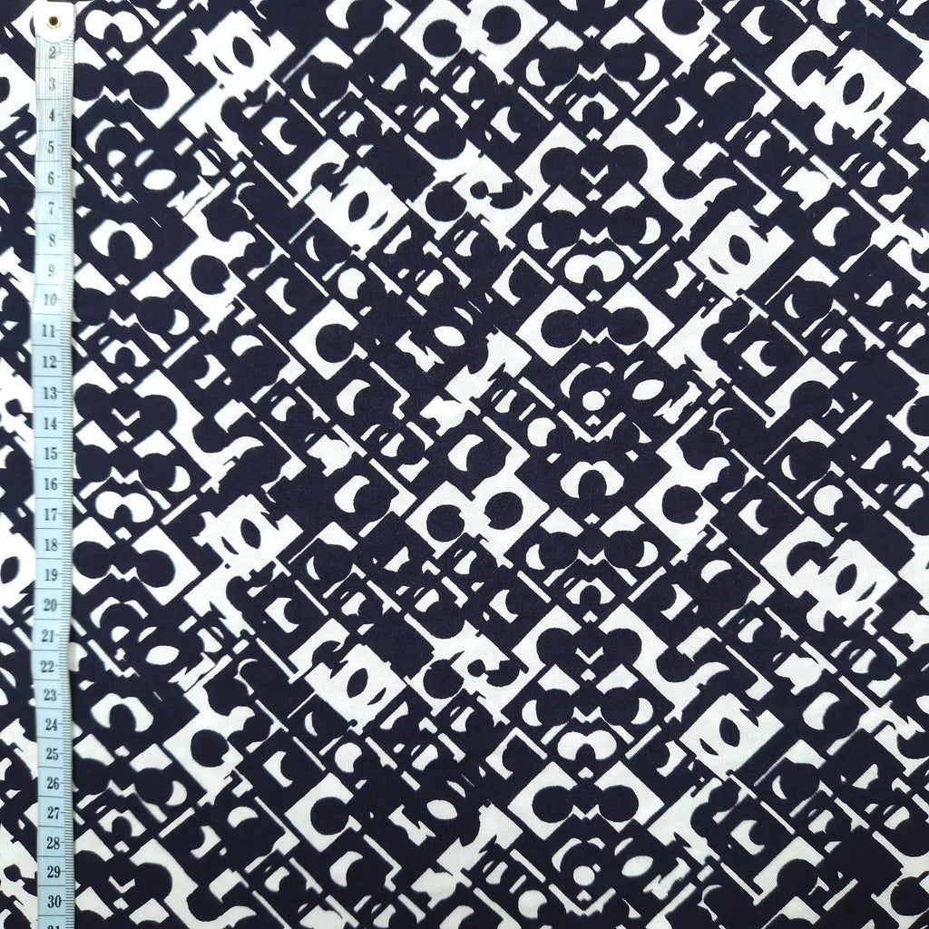 Viskosestoff mit geometrische Muster dunkelblau CSM-STOFFE