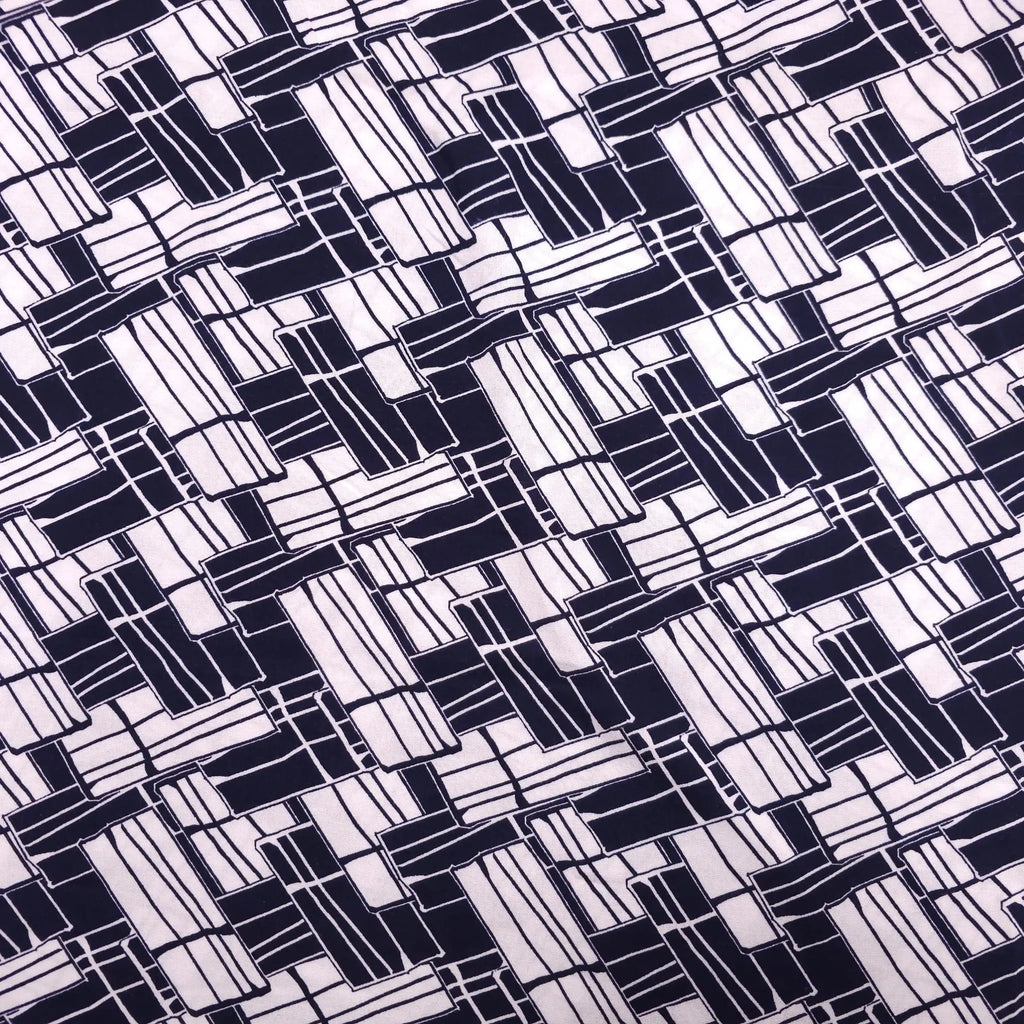 Viskosestoff mit geometrische Muster dunkelblau weiß CSM-STOFFE