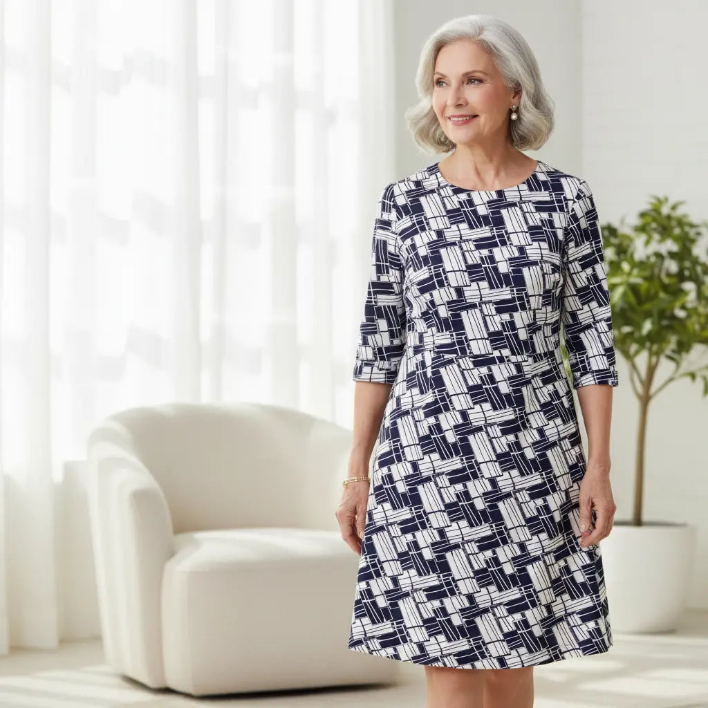 Kleid mit schrägen geometrischen Rechtecken