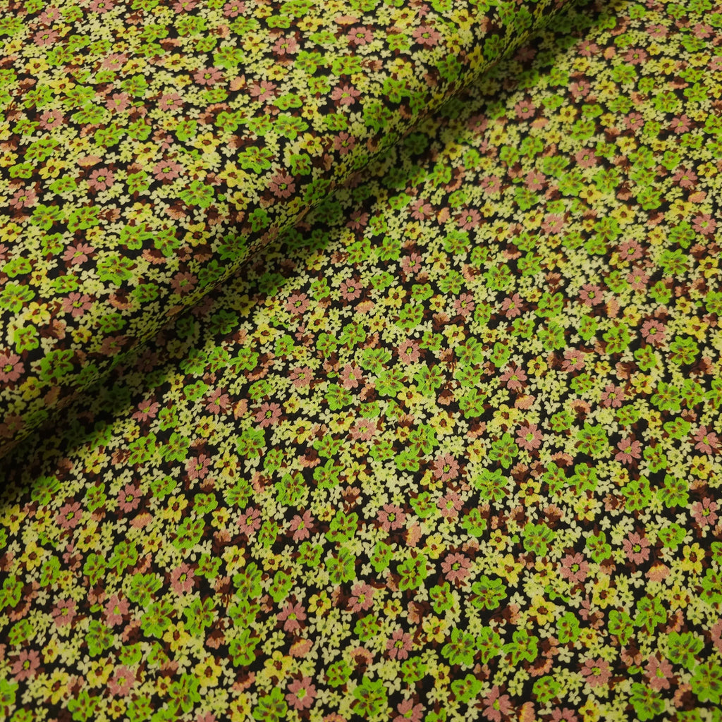 Viskosestoff mit kleinen Blumen grün CSM-STOFFE