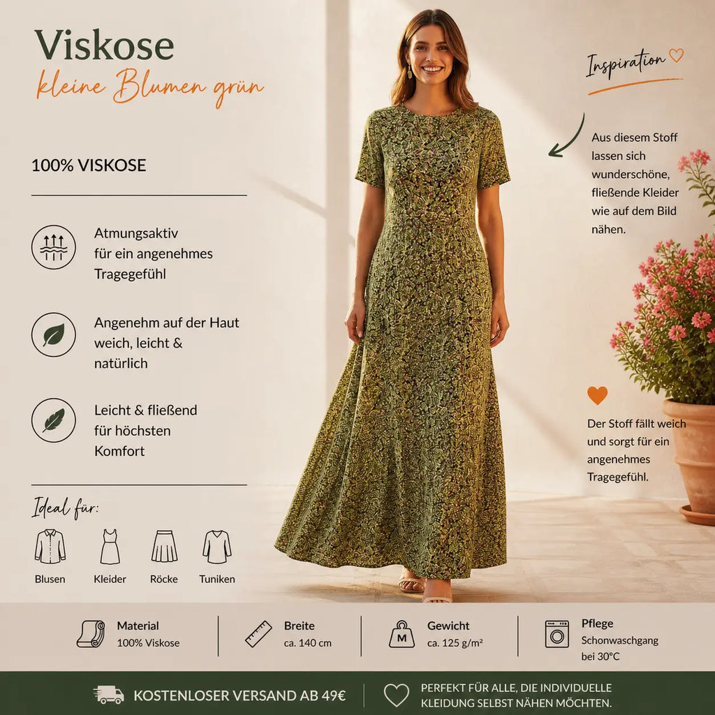 Viskosestoff mit kleinen Blumen grün CSM-STOFFE