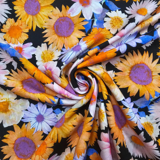 Viskosestoff schwarz mit Blumen CSM-STOFFE