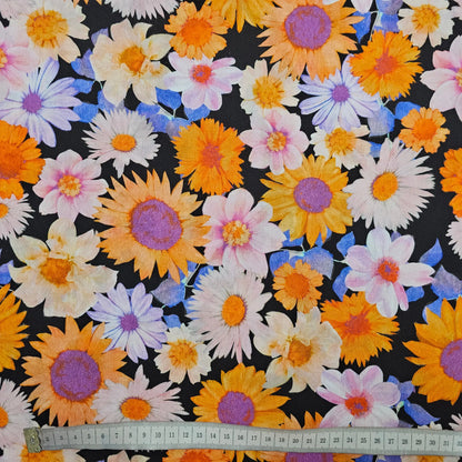 Viskosestoff schwarz mit Blumen CSM-STOFFE