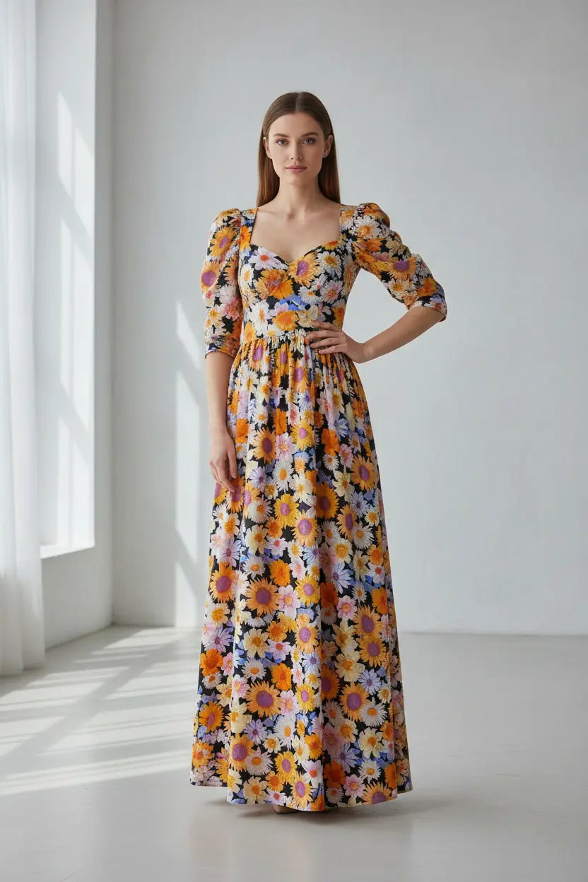 Kleid aus Viskosestoff mit Blumenmuster