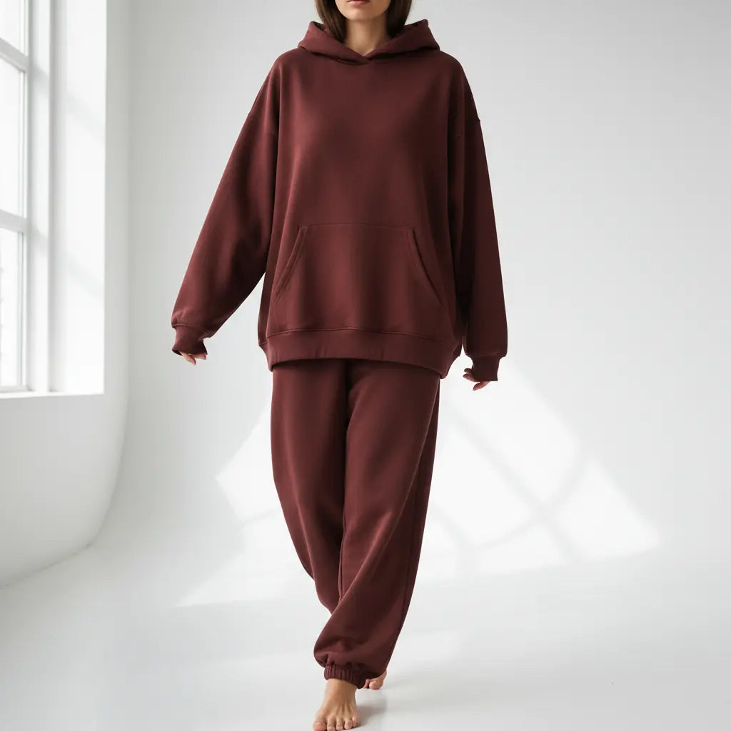 Oversized Hoodie und Jogginghose Set in Bordeaux