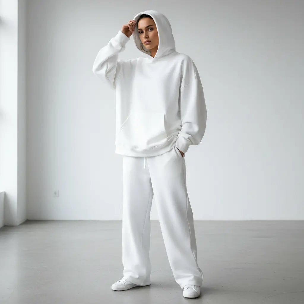 Oversized Hoodie und Jogginghose Set in Weiß