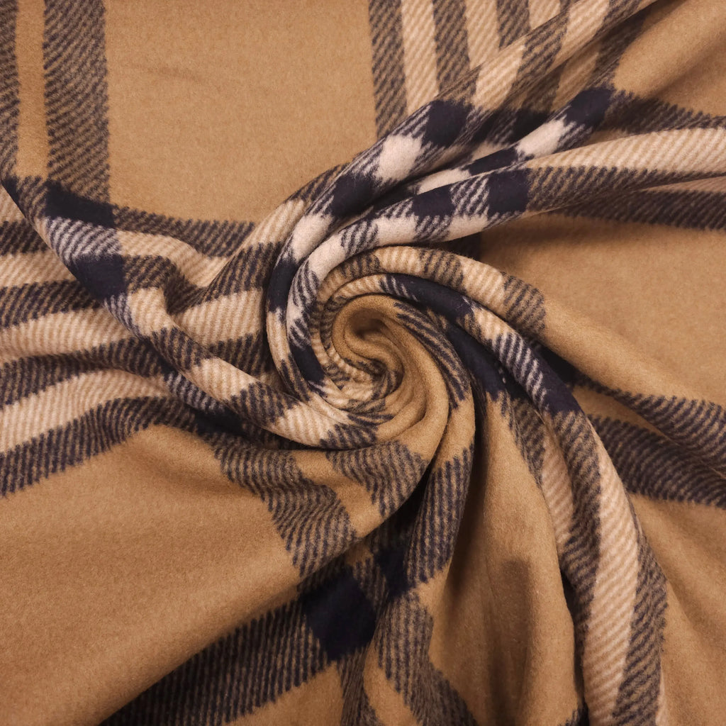 Wollstoff beige/dunkelblau kariert CSM-STOFFE