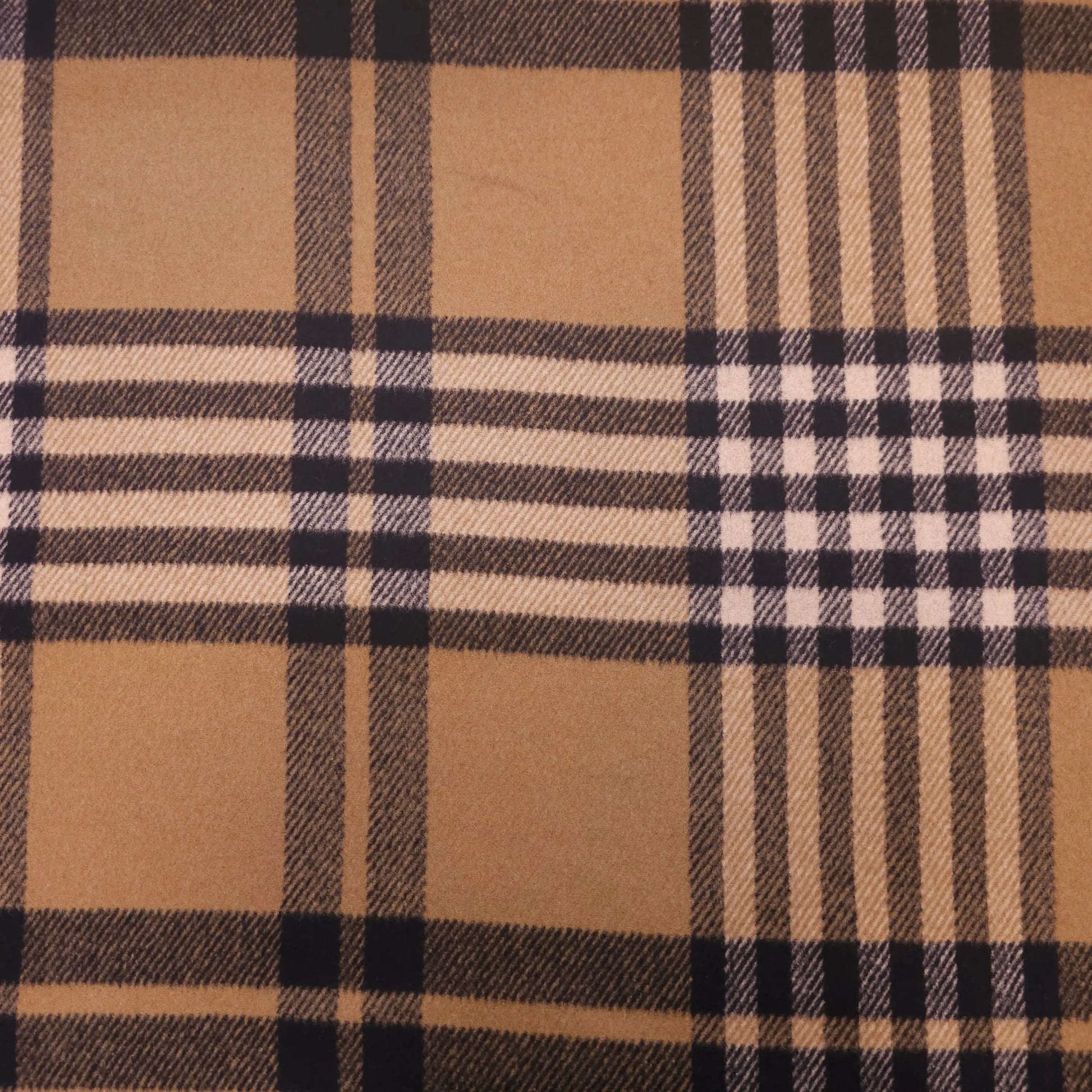 Wollstoff beige/dunkelblau kariert CSM-STOFFE