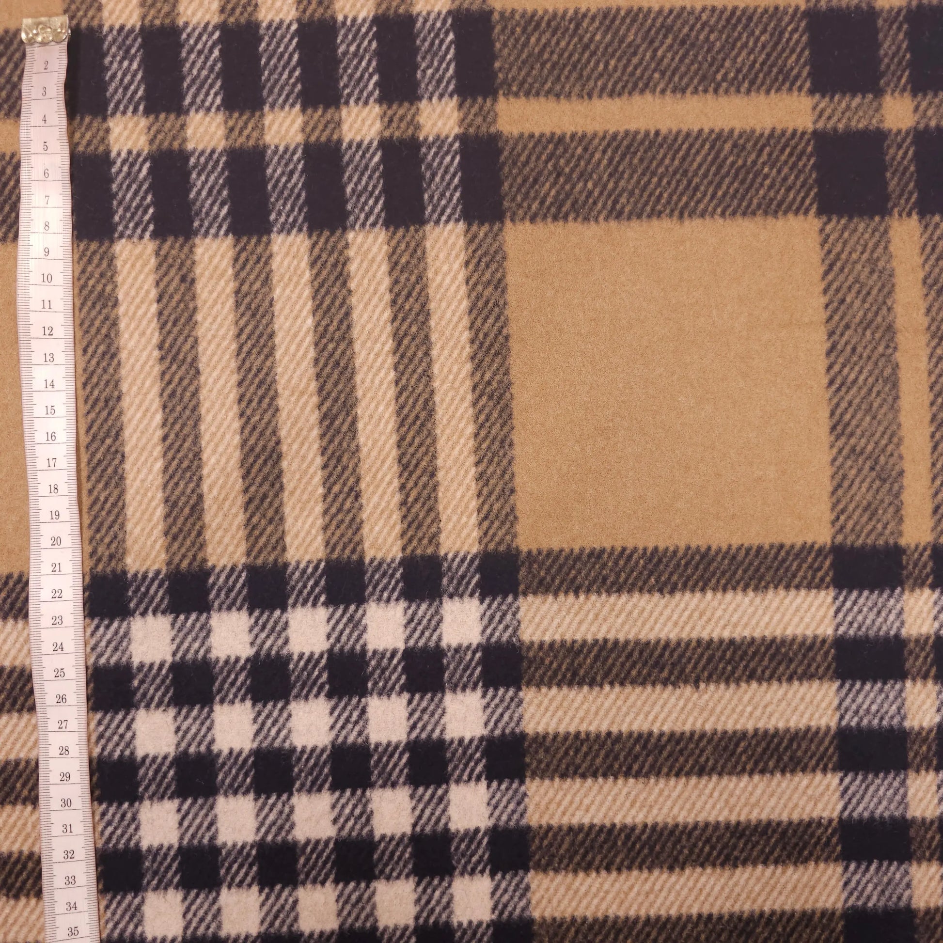 Wollstoff beige/dunkelblau kariert CSM-STOFFE