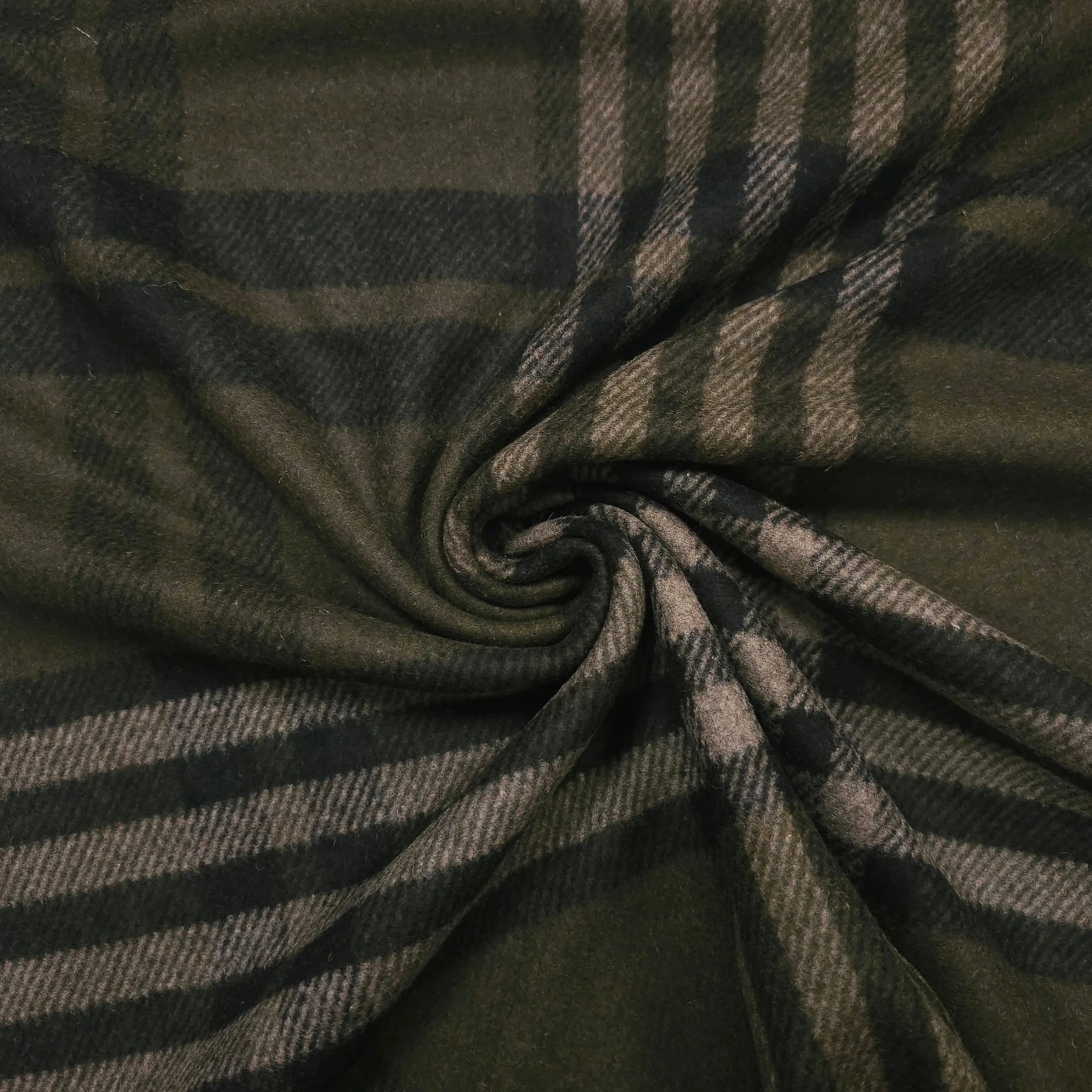 Wollstoff khaki grün kariert CSM-STOFFE